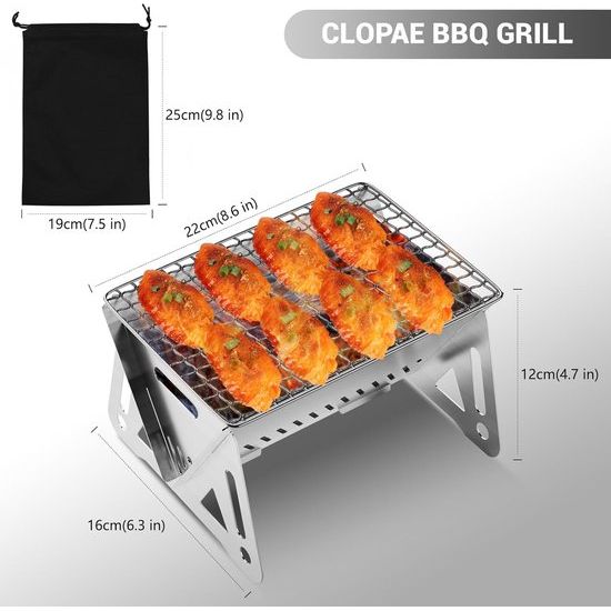 Campinggrill Vouwgrill, Houtskoolgrill Picknickgrill Roestvrij staal Draagbare Campinggrill Afneembare BBQ-grills voor buitentuinfeestpicknick voor 1-2 personen (21 x 16 x 12 cm)