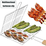 Dragbare grillrooster, visbraadpan, groentemand, BBQ, grillrooster met houten handvat, afstemgrill, grillrooster, rechthoekige grillrooster, optionele grillroosterclip voor binnen en buiten, vis, groenten, garnalen, 2 stuks