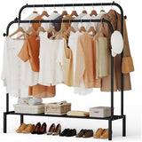 Kledingrek met 2 kledingstangen, multifunctionele kapstok van metaal met 1 plank en 4 haken, voor kleding, tassen en schoenen