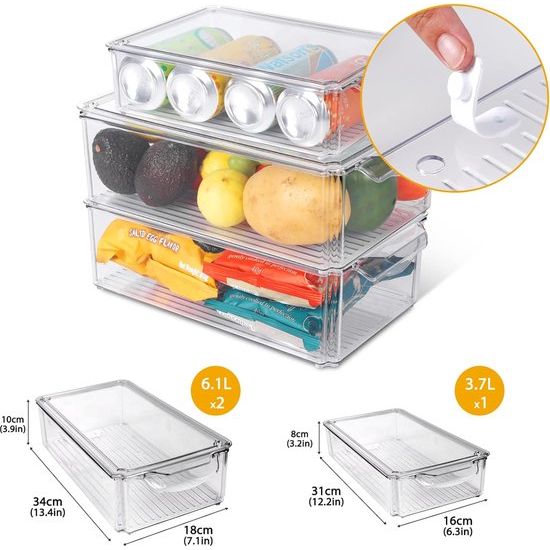 Koelkastorganizerset, set van 9 transparante opbergdozen, koelkastdozen, stapelbare koelkastcontainers met deksel voor keukens, kasten, voorraadkast, lade