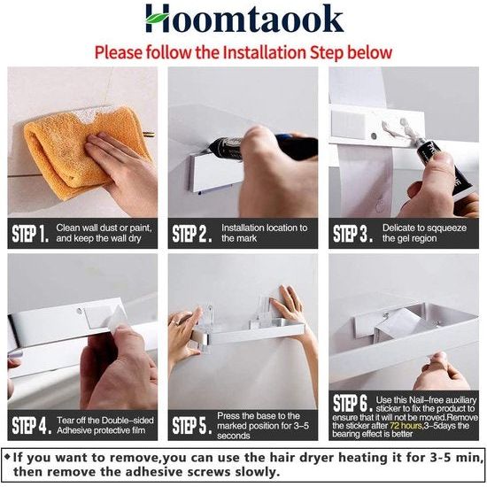 Hoomtaook doucheplank zonder boren gehard glas badkamerplank rechthoekige douchebakplank organizer spijkervrij, geen schade, zelfklevend, ruimte aluminium, roestvrijstalen mand voor keuken badkameraccessoires