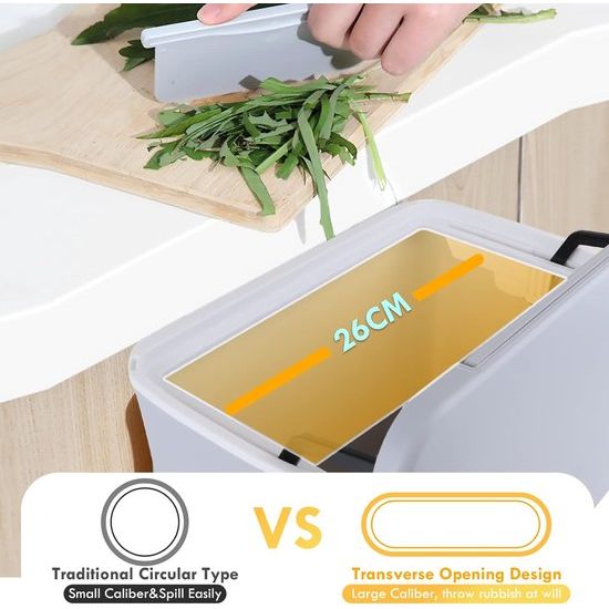 Vuilnisbak met deksel, 9 liter, keuken, kleine hangende afvalbak, wandmontage, plastic, compostemmer, geurdicht, afvalbak, deur om op te hangen, voor camper, keukenkast (wit)