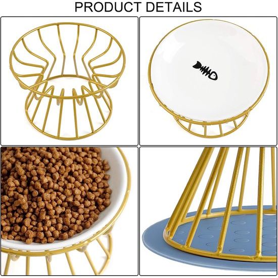 Kattenbak, verhoogde voederbak voor katten, keramiek, kattenbak, keramische set met standaard, antislip, siliconen, verhoogde voederbak, kattenvoerbak voor katten, anti-braken, kattenbak voor katten