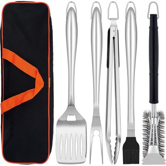 Barbecuebestekset, 6-delige roestvrij stalen grillaccessoires met draagtas, grillgereedschapsset met tang, spatel, vork, grillborstel, barbecue-accessoireset voor mannen, barbecue/kerstcadeau