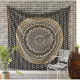 wandtapijt Mandala zwart goud, boho wanddecoratie, esthetische kamerdecoratie, wanddoek mandala, psychedelisch wandkleed 208 x 210 cm