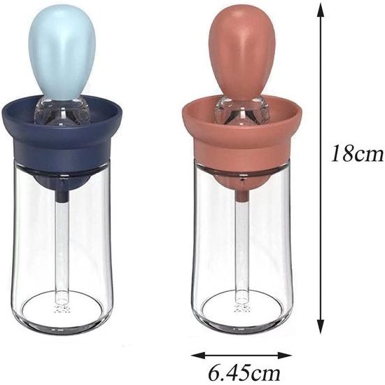 2 stuks oliefles met kwast siliconen, 2-in-1 oliefles siliconen kwast, olijfolie fles met kwast, oliedispenser met kwast voor keuken, bakken, koken, gebakkwast (180 ml / 6,3 oz)