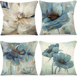 Bloemen Kussenhoes, 50 x 50 cm, set van 4 outdoor kussens, sierkussens, linnen, kussenhoezen, moderne abstracte bloemen kussenhoezen voor bank, woonkamer, sierkussen