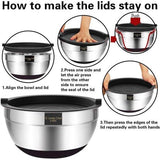 Mixing Bowls with Airtight Lids, 6 Piece Stainless Steel Metal Bowl Chef, Measuring Marks Quality Size 7, 3.5, 2.5, 2.0, 1.5, 1QT, Ideal for Mixing and Serving