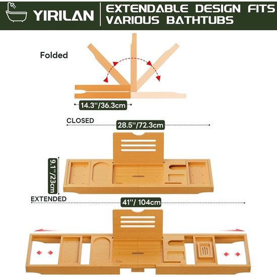 Badplank - Opvouwbaar Badkamerbakje - Verstelbare Bamboe Badplank - Badplanken met Boekenplank Geschikt voor de meeste badkuipen