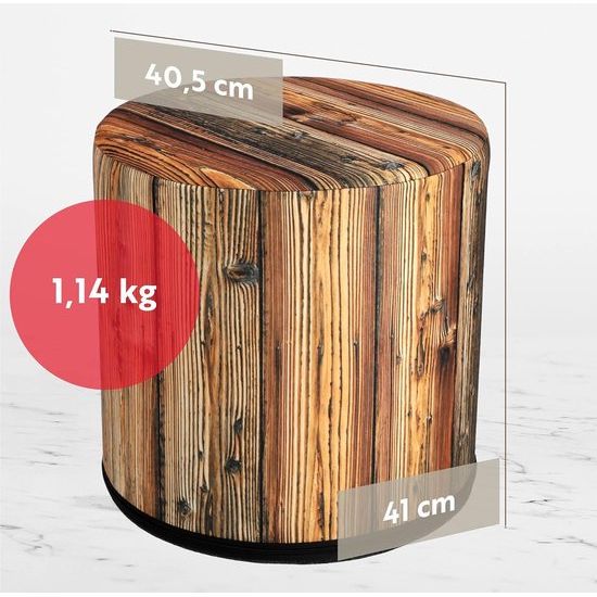 KADAX - Zitpoef, Poef, ronde poef, Ø 40.5x41 cm - houtlook, poef met wasbare overtrek, zitzak, vloerkussen, decoratieve kruk, voetenbank, zitkussen, stoffen kruk - Lichtbruin