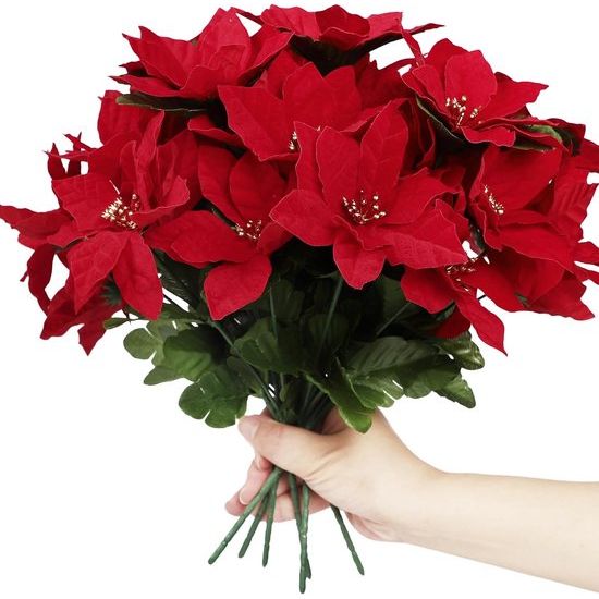 Artificial Christmas Star 4 Pieces Poinsettia Christmas Flower Artificial Flower Ornaments for Wedding Christmas Party Decoration (Red)