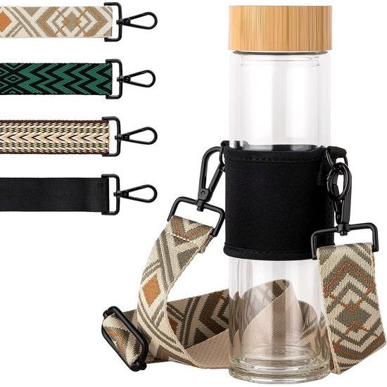 Cupholder . Tas voor koffiebekers en fles om te hangen. Ideaal voor bekers en drinkflessen van alle soorten (zwart, patroon beige)