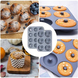 Muffinvorm siliconen voor 12 muffins & 6 donuts bakvorm, siliconen bakvorm 2 stuks, hoogwaardige bakvorm met uitstekende warmtegeleiding BPA-vrij voor cupcakes, brownies, cake, pudding,