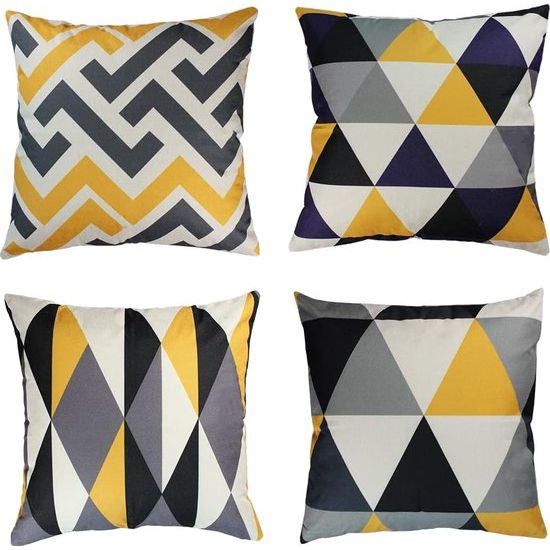 Set van 4 decoratieve kussenhoezen met geometrische print, vierkante kussenhoezen voor buitengebruik, terras, tuinbank, woonkamer, bankdecoratie, 45 x 45 cm, geel