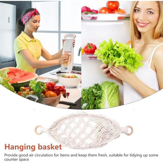 Hangende fruitmand, 3 verpakkingen macramé fruitmanden om onder de kast te hangen met 6 stuks voor macramé, fruitmand, hangmat, onderkast en keuken.