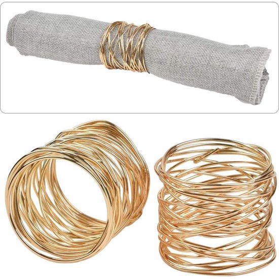 Servetringen, 12 stuks, goud, metalen mazen, servetringen, set, 4,2 x 3,6 cm, servettenhouder, napkin ring voor decoratie, bruiloft, voor tafel (12 stuks)