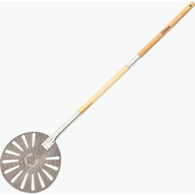 Pizzaschep hard geanodiseerd, geperforeerd blad 30 cm, lengte steel 120 Pizzaschep hard geanodiseerd, geperforeerd blad 30 cm, lengte steel 120