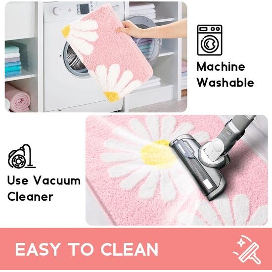 Badkamertapijt antislip wasbaar 45 x 65 cm badmat absorberende badmat sneldrogend badmat zacht microvezel met madeliefjespatroon roze