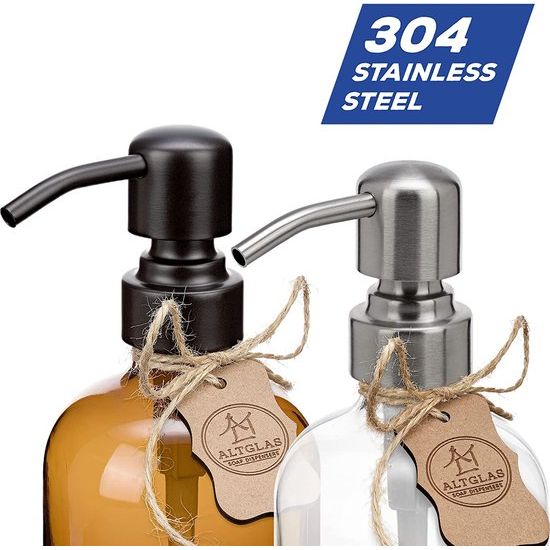 Zeepdispenser 'Sarajevo' - dubbele set douchedispenser van bruin glas fles met siliconen onderzetter en 304 dubbele pompkop in mat zwart (2 stuks van 500 ml)