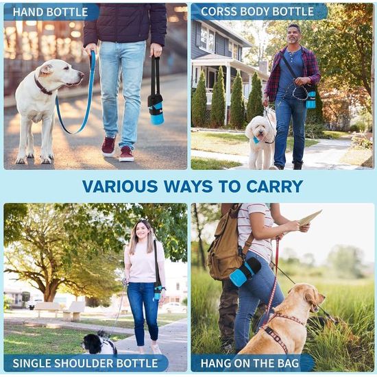 Hondendrinkfles 800 ml, waterflessen voor honden en katten, lichtgewicht drinkfles voor huisdieren met opvouwbare siliconen waterbak, voor buitenwandelingen, wandelen, reizen, blauw