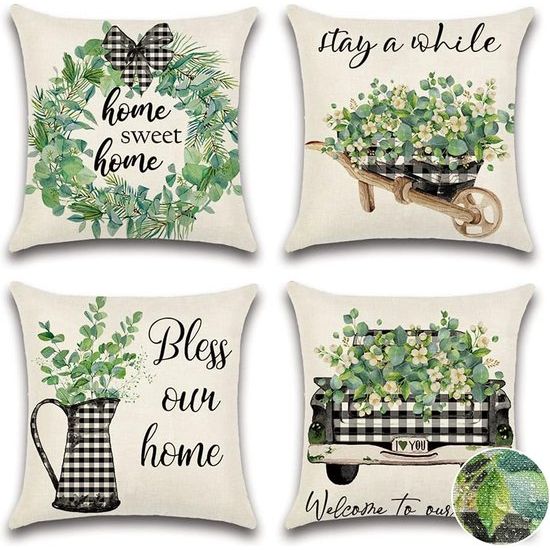 Waterdichte kussenhoezen, decoratief, vaste stof, waterbestendig, kussenhoes, bankkussen, kussensloop voor bank, balkon, terras, patio, tuin, buiten, eucalyptus