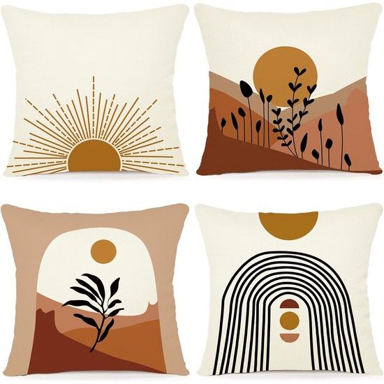 Kussensloop 50 x 50 cm, set van 4 outdoor kussens, sierkussens, linnen, kussenhoezen, geometrisch patroon, kussenhoezen voor bank, woonkamer, sierkussen, 50 x 50 cm