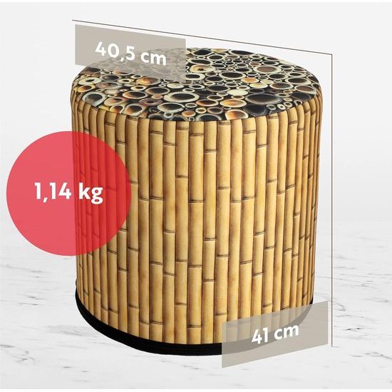 KADAX - Zitpoef, Poef, ronde poef, Ø 40.5x41 cm - houtlook, poef met wasbare overtrek, zitzak, vloerkussen, decoratieve kruk, voetenbank, zitkussen, stoffen kruk - Bamboo