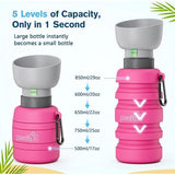 Hondenwaterfles, opvouwbare waterfles Honden voor onderweg, veilig, niet-giftig, waterfles voor huisdieren, geschikt voor hondenreizen buitenshuis, training en andere buitenactiviteiten, roze