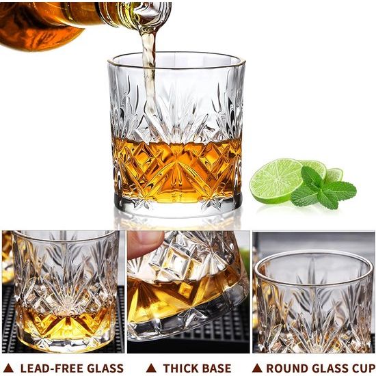 Whiskey glazen 6 stuks kristallen whiskyglazen, set van 6 stuks, 30 cl/300 ml, zware Old Fashioned whiskyglazen voor Scotch, Bourbon ouderwetse cocktails, whisky-cadeau voor mannen, vaderdagcadeau