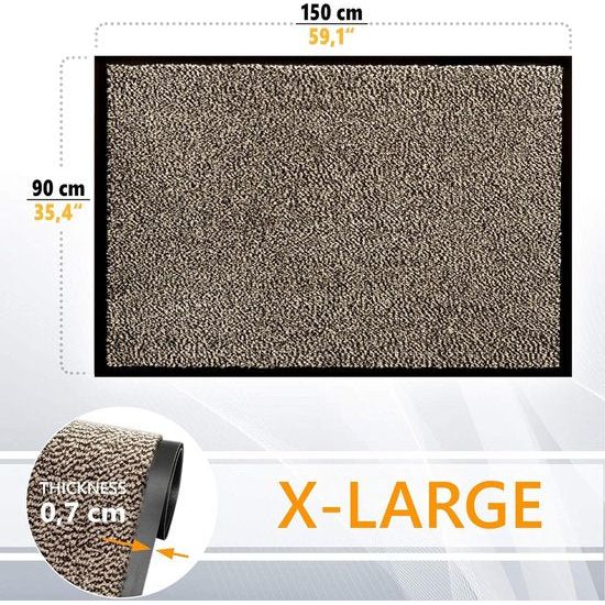 vuilvangmat, voor binnen- en buitendeur, voetveger, deurmat, antraciet-zwart, 90 x 150