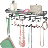 Sieradenhouder voor aan de muur, hangende opslag voor halskettingen, oorbellen, armbanden en andere accessoires, praktische sieradenorganizer van metaal, zwart