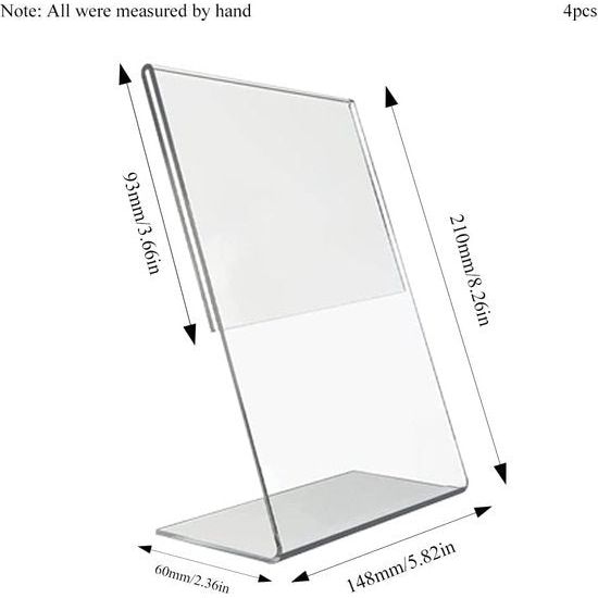 Set van 4 tafeldisplays A5-displays diagonaal DIN A5-displays van acryl L-displays Stands A5-displays Displays voor foto's, restaurants, cafés, toonbanken, reclamecampagnes, winkels