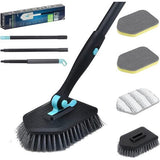 3-in-1 badschrobmachine met 50 inch lange steel - 180° roterende reinigingsborstel Badkamer met 4 verwisselbare koppen, badkamerschrobmachine Tegelwisser voor badkamertegels Douchebak Tegelzwaan