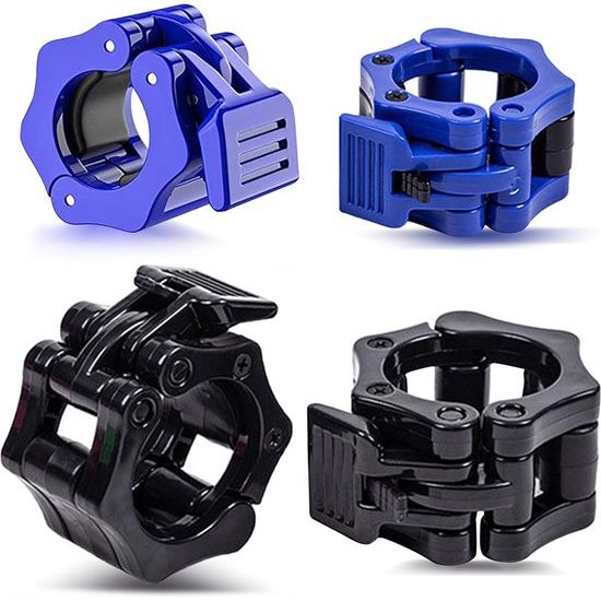 Haltersluiting, 4 stuks, 25 mm, 50 mm stangen, haltersluitingen met eenhandsmontage, snelsluiting, haltersluiting voor veilige training en snelle schijfwisseling (zwart, blauw)