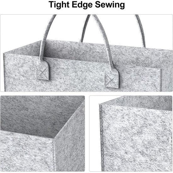 Zak brandhout vilt grijs met handvatten, 52 x 26 x 26 cm vilten tas, boodschappentassen, vilten tas, houten mand voor brandhout, speelgoed en kranten, vilten tas Shopper 35 L inhoud brandhout
