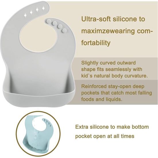 3-delige siliconen slabbetjes voor baby's voor jongens en meisjes, waterdichte slabbetjes met opvangbak, instelbaar afwasbaar, babyslabbetje, siliconen slabbetje met grote zak voor het