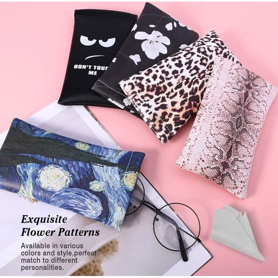 Brillenkoker, 2 stuks draagbare zonnebrillen etui met kliksluiting brillenkoker zachte bril beschermhoes leesbrillenetui voor dames met reinigingsdoekje