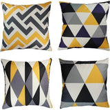 Set van 4 decoratieve sierkussenhoezen, geel, 50 x 50 cm, geometrische kussenslopen, vierkante kussenhoezen voor buiten, terras, tuin, bank, woonkamer, bank, decoratie