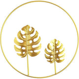 Goud Wanddecoratie Metaal 3D Wandsculpturen 3 Pack met 5 Fotohaken, Ginkgo Bladkunst Hangend Ornament, Ronde Wanddecoratie Woonkamer Slaapkamer Achtergrond Wanddecoratie Moederdag Cadeau