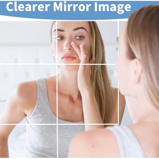 Afmetingen van de spiegelbladen: de zelfklevende spiegel is 20 cm lang en 20 cm breed en bestaat uit 4 delen