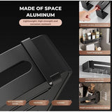 Badkamerplank zwart douchemandje en keukenopberger zonder boormachine. Roestbestendige aluminium badkamerwagen voor wandmontage met 6 haken