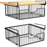 Set van 2 hangmanden, metalen hangmand, opbergorganisator voor onder de kast, perfecte opbergmand voor keuken, bureau en voorraadkast - zwart