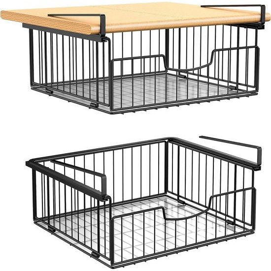 Set van 2 hangmanden, metalen hangmand, opbergorganisator voor onder de kast, perfecte opbergmand voor keuken, bureau en voorraadkast - zwart