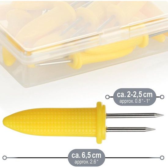 16 x Corn Skewers with Stainless Steel Pins, Rustproof - Reusable Corn Skewers - Accessories for Barbecues, Barbecues, Kitchen (Pack of 16 - Corn)