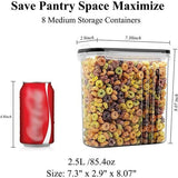 Vershouddozen, luchtdicht, voorraaddozen voor muesli en droge levensmiddelen, suiker, meel, snacks, bakaccessoires, lekvrij, met zwart afsluitdeksel, 2,5 l, 8 stuks