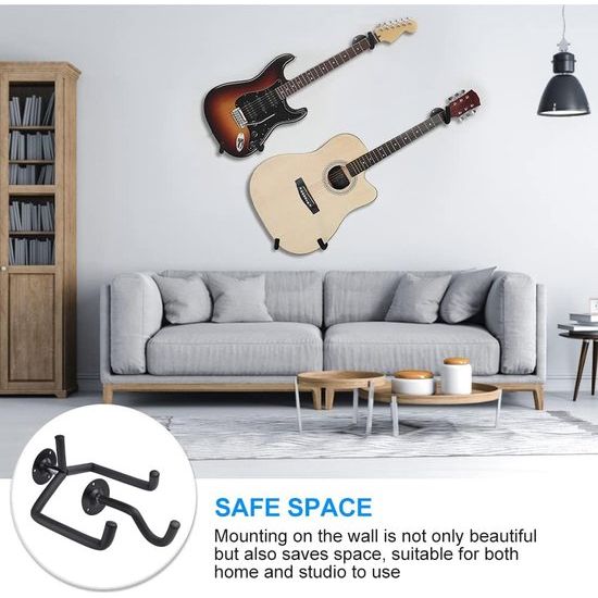 Pack of 2 Guitar Holder Wall Mount Angled Guitar Hanger Wall Guitar Holder Wall for Acoustic Guitar, Classical Guitar, Electric Guitar, Bass, Ukulele