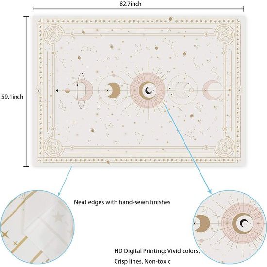 Maanfasen wandtapijt, mysterieuze sterrenhemel, tarotkaarten, wandtapijt, esthetische retro astrologie, muurkunst voor slaapkamer en woonkamer, beige, 210 x 150 cm