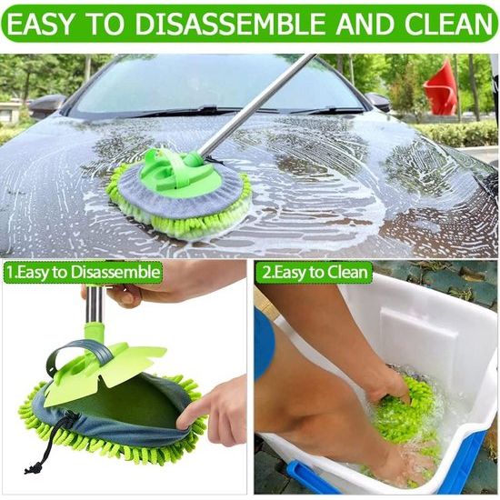 Autowasborstel, telescoop, 120 cm, wasborstel, microvezel, koraal, chenille, autowasmop, 180 graden draaibaar, washandje met telescoopsteel, voor in de auto, caravan, camper