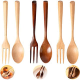 Pak van 6 houten bestekvorkenlepels, kleine vorkenlepels hout, houten keukengerei in Janpanese stijl, cakelepel en vorkset, dessertvorken en lepels, voor keuken thuis restaurant buiten