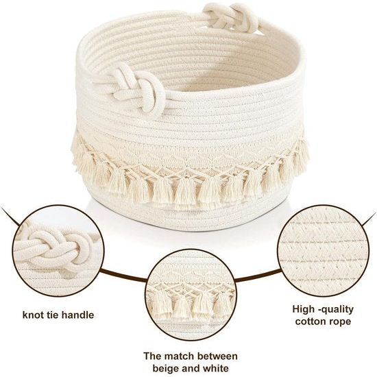 Opbergmand, katoenen mand, gevlochten kinderspeelgoedmand, geschenkmand, kinderkamer, opslag voor planken en kasten, badkamer, luiertafel, accessoires, organizer, badkamer (24 x 17 cm)